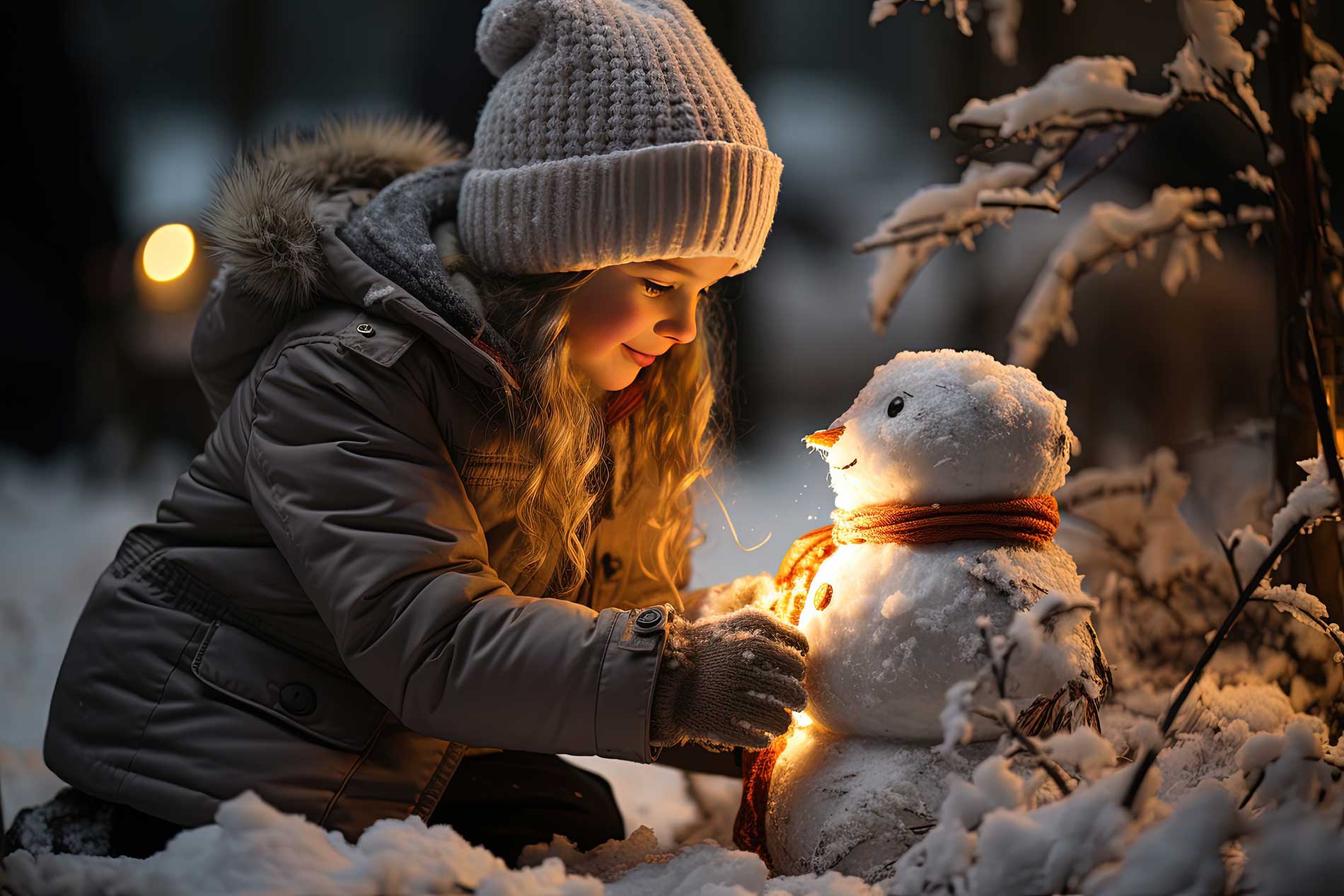 little girl building a snowman