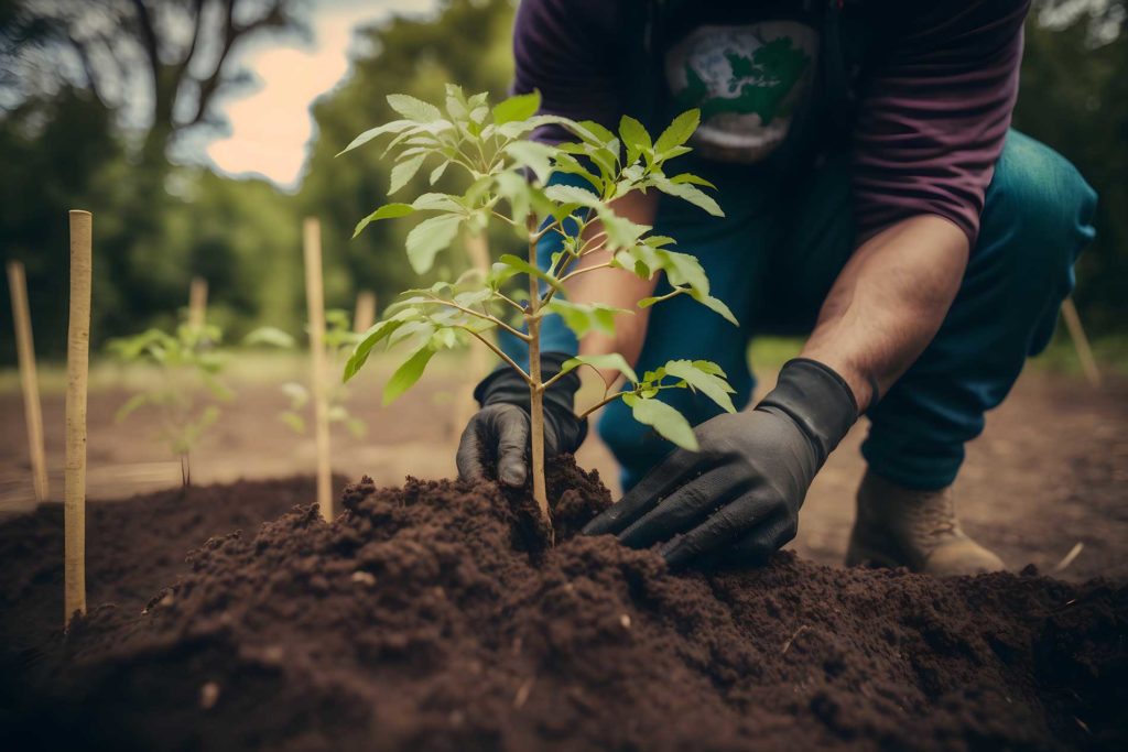 person planting a small tree