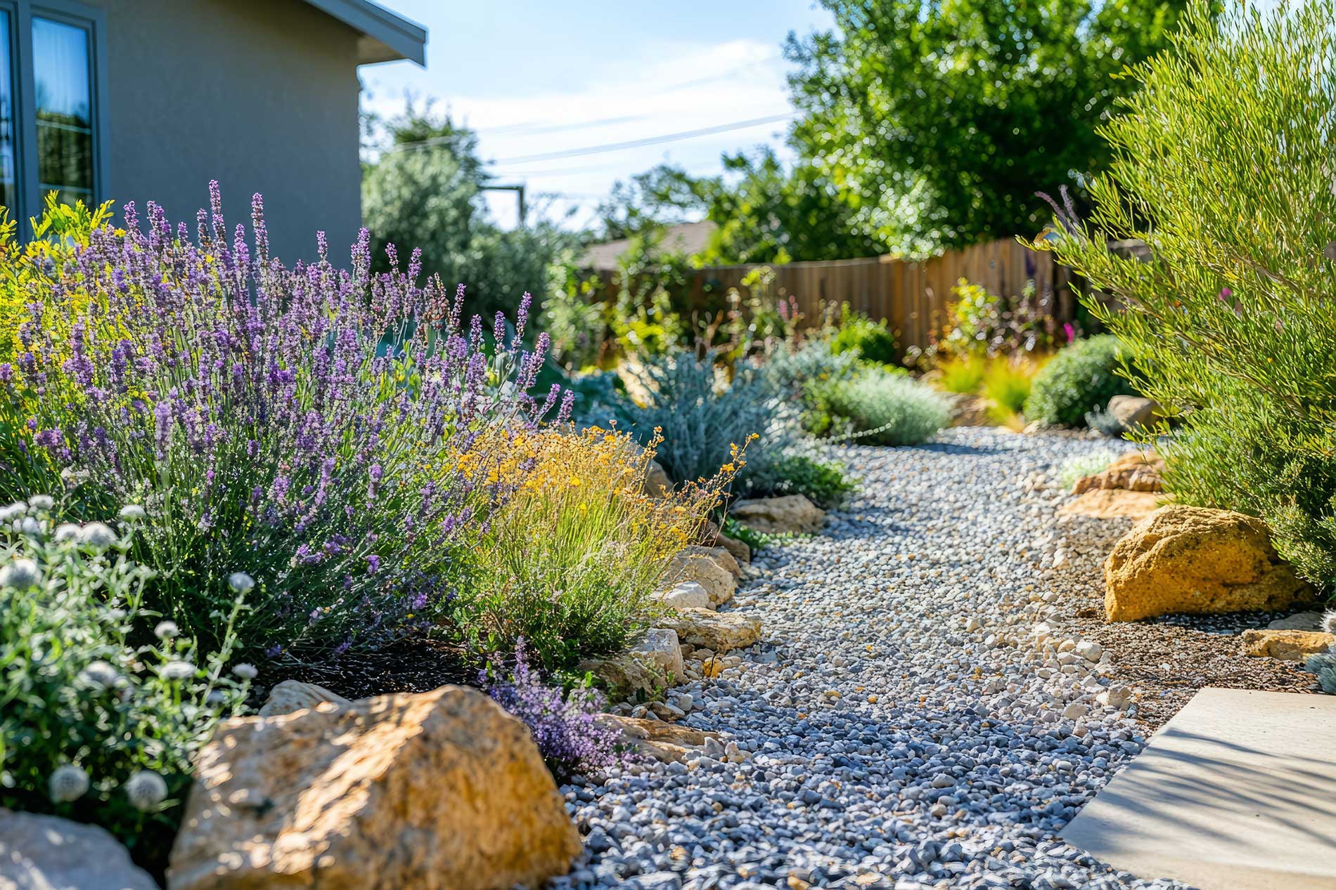 garden with rocks surrounding it